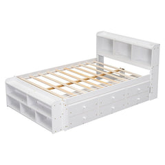 Bellemave® Full Size Platform Bed with Bookcase Headboard, Under bed Storage Drawers and Bed End Storage Case - Bellemave