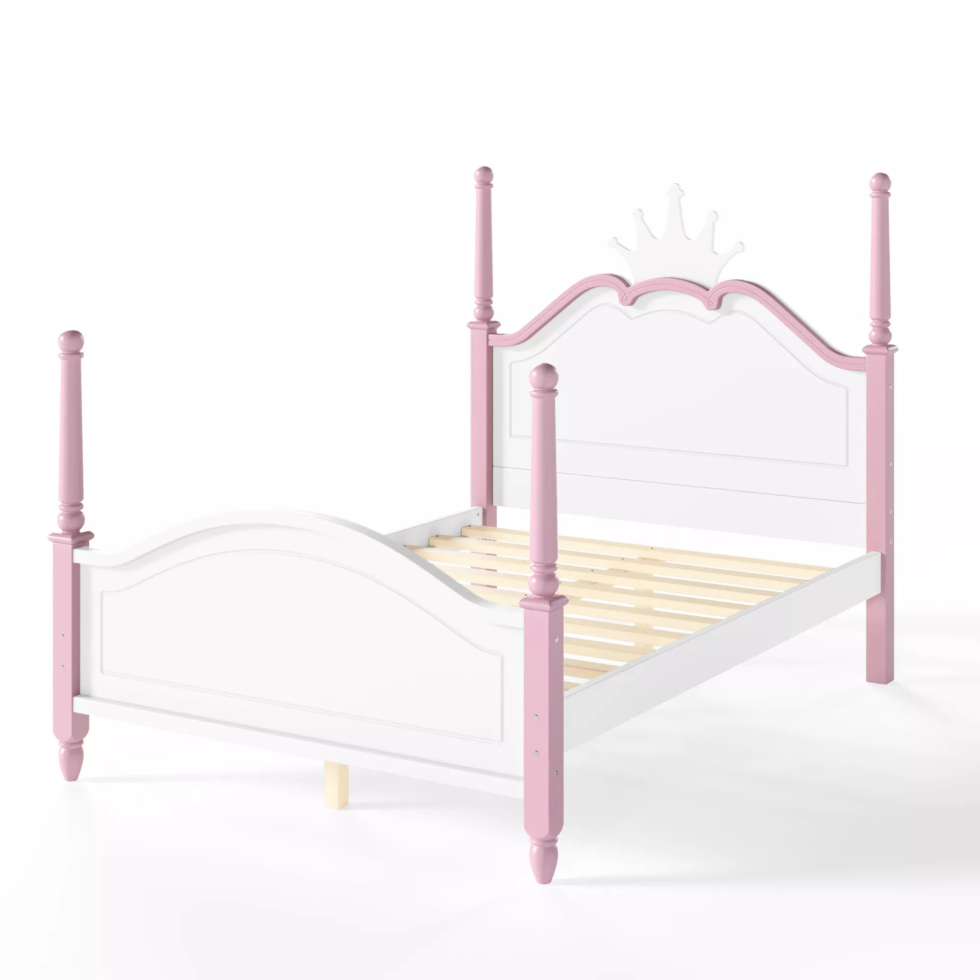 Bellemave® Full Size Platform Bed with Crown Headboard, Four Poster Wooden Bed Frame with Curved Headboard - Bellemave