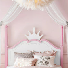 Bellemave® Full Size Platform Bed with Crown Headboard, Four Poster Wooden Bed Frame with Curved Headboard - Bellemave