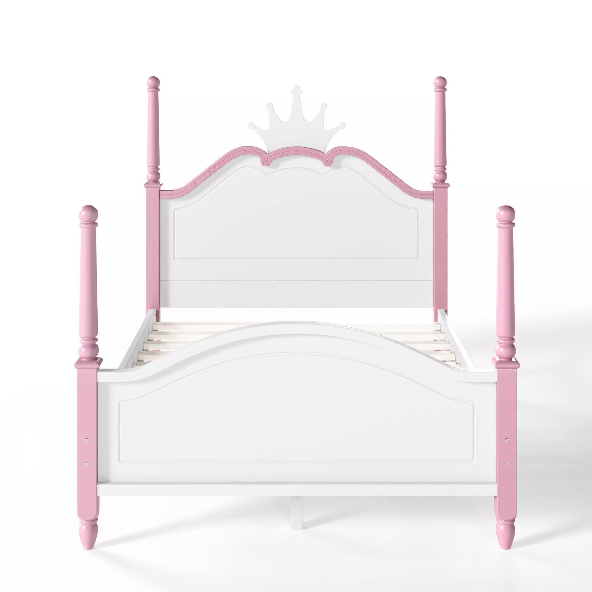Bellemave® Full Size Platform Bed with Crown Headboard, Four Poster Wooden Bed Frame with Curved Headboard - Bellemave