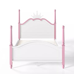 Bellemave® Full Size Platform Bed with Crown Headboard, Four Poster Wooden Bed Frame with Curved Headboard - Bellemave