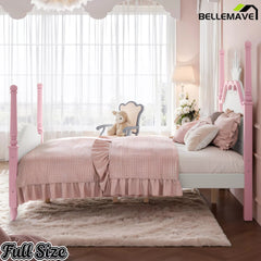 Bellemave® Full Size Platform Bed with Crown Headboard, Four Poster Wooden Bed Frame with Curved Headboard - Bellemave