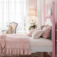 Bellemave® Full Size Platform Bed with Crown Headboard, Four Poster Wooden Bed Frame with Curved Headboard - Bellemave