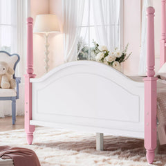 Bellemave® Full Size Platform Bed with Crown Headboard, Four Poster Wooden Bed Frame with Curved Headboard - Bellemave