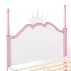 Bellemave® Full Size Platform Bed with Crown Headboard, Four Poster Wooden Bed Frame with Curved Headboard - Bellemave