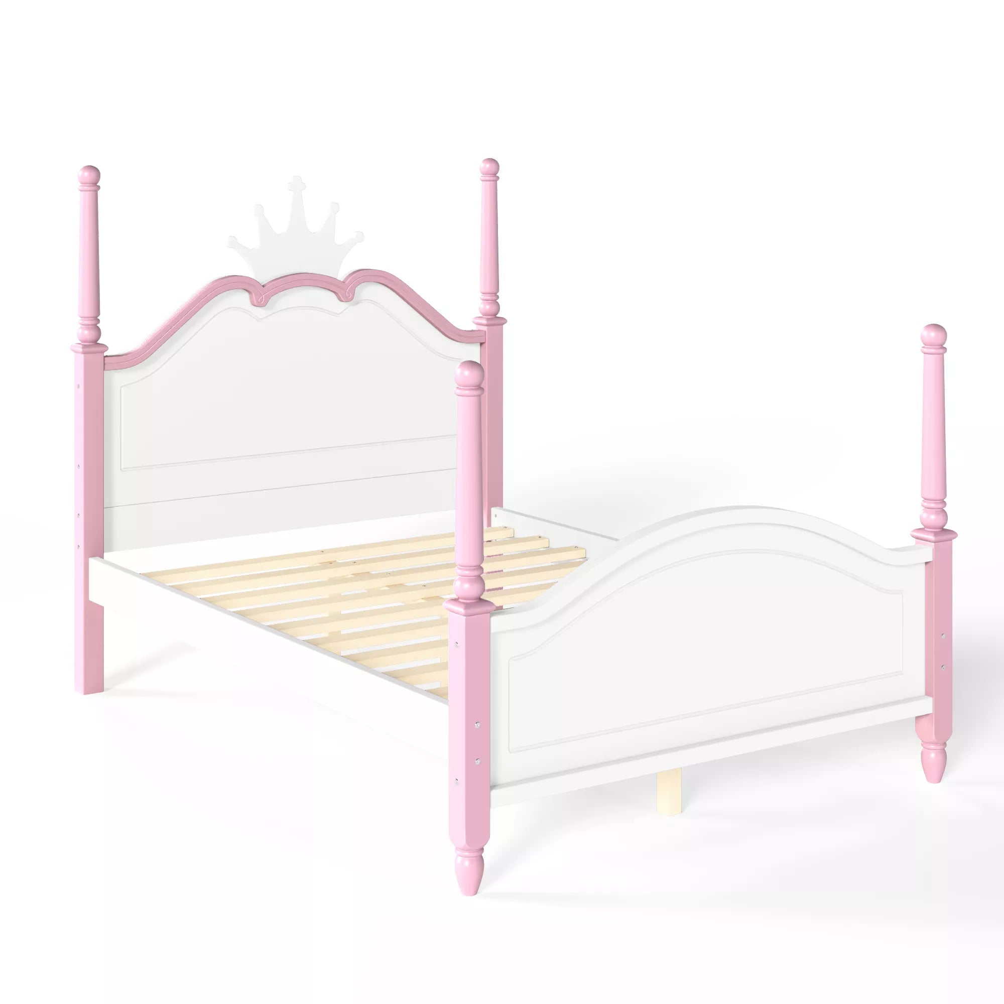 Bellemave® Full Size Platform Bed with Crown Headboard, Four Poster Wooden Bed Frame with Curved Headboard - Bellemave