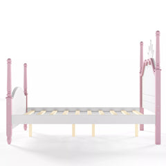 Bellemave® Full Size Platform Bed with Crown Headboard, Four Poster Wooden Bed Frame with Curved Headboard - Bellemave
