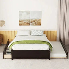 Bellemave® Full Size Platform Bed with Trundle and 2 Drawers - Bellemave