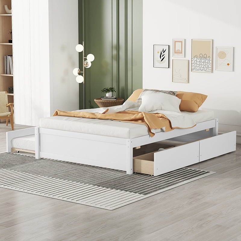 Bellemave® Full Size Platform Bed with Trundle and 2 Drawers - Bellemave