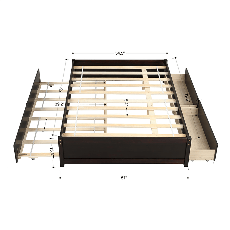 Bellemave® Full Size Platform Bed with Trundle and 2 Drawers - Bellemave