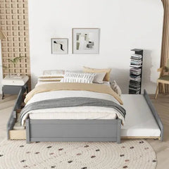 Bellemave® Full Size Platform Bed with Trundle and 2 Drawers - Bellemave