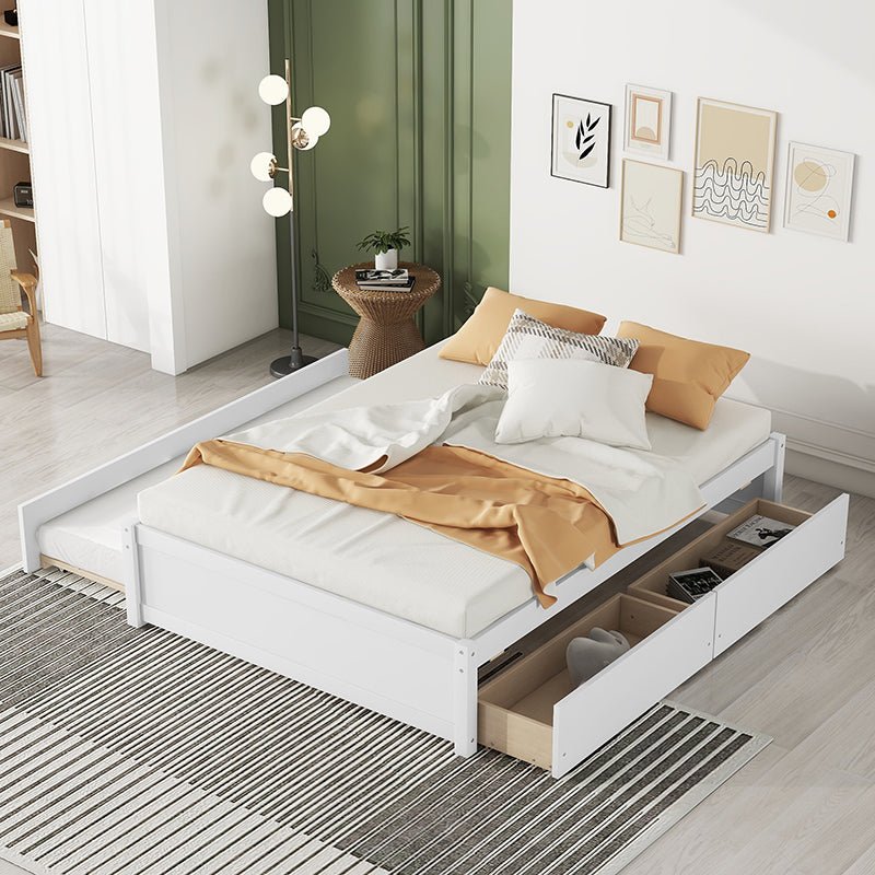 Bellemave® Full Size Platform Bed with Trundle and 2 Drawers - Bellemave