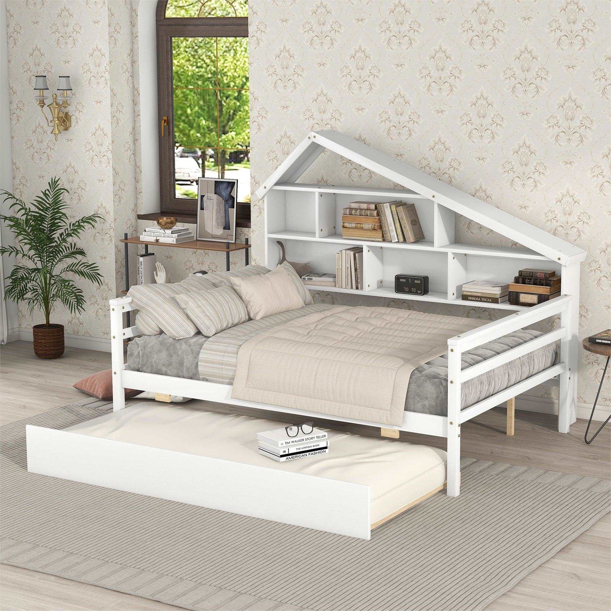 Bellemave Full Size Platform Bed with Trundle and Shelves - Bellemave