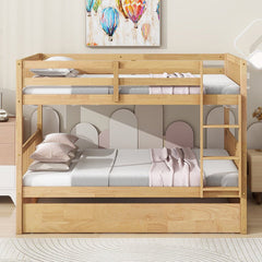 Bellemave® Full Size Rubber Wood Bunk Bed Twin Size Trundle Bed, Ladder and Guardrails(Convertible) - Bellemave