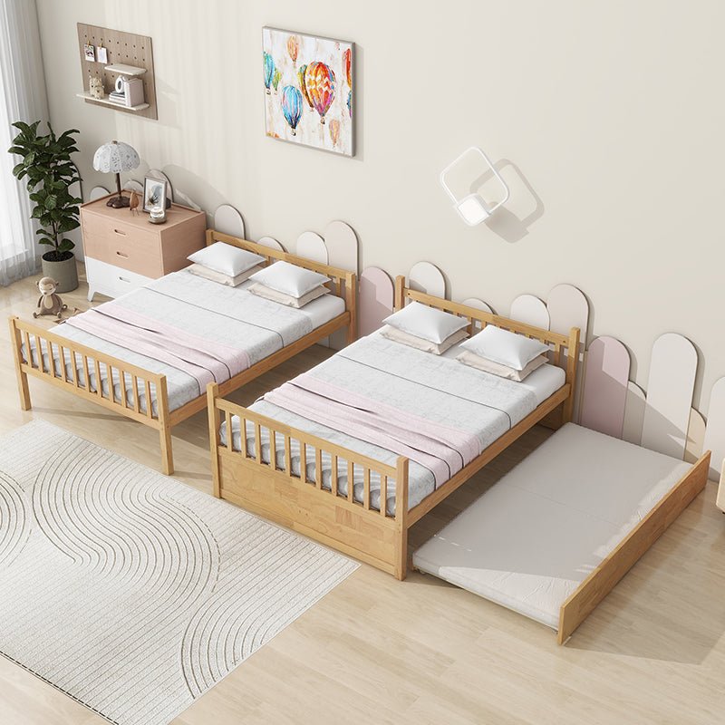 Bellemave® Full Size Rubber Wood Bunk Bed Twin Size Trundle Bed, Ladder and Guardrails(Convertible) - Bellemave