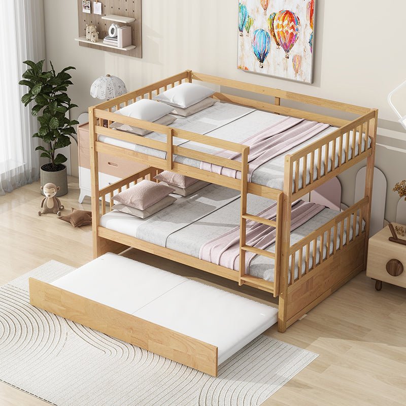 Bellemave® Full Size Rubber Wood Bunk Bed Twin Size Trundle Bed, Ladder and Guardrails(Convertible) - Bellemave