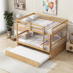 Bellemave® Full Size Rubber Wood Bunk Bed Twin Size Trundle Bed, Ladder and Guardrails(Convertible) - Bellemave