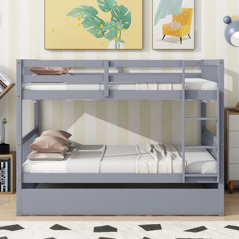 Bellemave® Full Size Rubber Wood Bunk Bed Twin Size Trundle Bed, Ladder and Guardrails(Convertible) - Bellemave