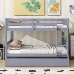 Bellemave® Full Size Rubber Wood Bunk Bed Twin Size Trundle Bed, Ladder and Guardrails(Convertible) - Bellemave