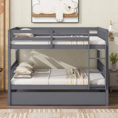Bellemave® Full Size Rubber Wood Bunk Bed Twin Size Trundle Bed, Ladder and Guardrails(Convertible) - Bellemave