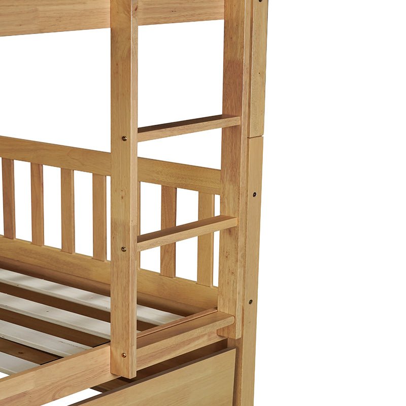 Bellemave® Full Size Rubber Wood Bunk Bed Twin Size Trundle Bed, Ladder and Guardrails(Convertible) - Bellemave