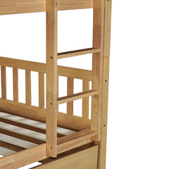 Bellemave® Full Size Rubber Wood Bunk Bed Twin Size Trundle Bed, Ladder and Guardrails(Convertible) - Bellemave