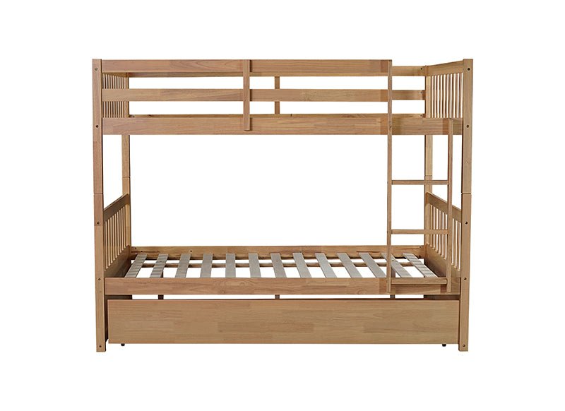 Bellemave® Full Size Rubber Wood Bunk Bed Twin Size Trundle Bed, Ladder and Guardrails(Convertible) - Bellemave