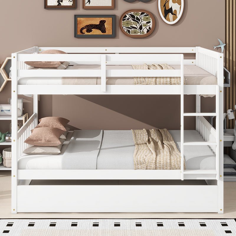 Bellemave® Full Size Rubber Wood Bunk Bed Twin Size Trundle Bed, Ladder and Guardrails(Convertible) - Bellemave