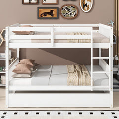 Bellemave® Full Size Rubber Wood Bunk Bed Twin Size Trundle Bed, Ladder and Guardrails(Convertible) - Bellemave
