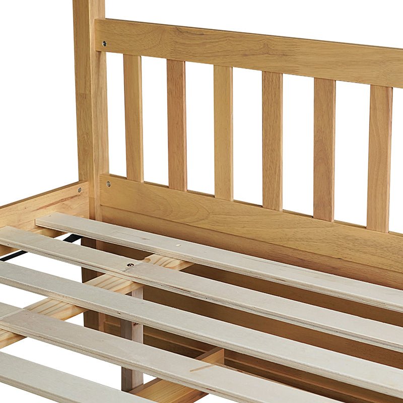 Bellemave® Full Size Rubber Wood Bunk Bed Twin Size Trundle Bed, Ladder and Guardrails(Convertible) - Bellemave