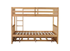 Bellemave® Full Size Rubber Wood Bunk Bed Twin Size Trundle Bed, Ladder and Guardrails(Convertible) - Bellemave