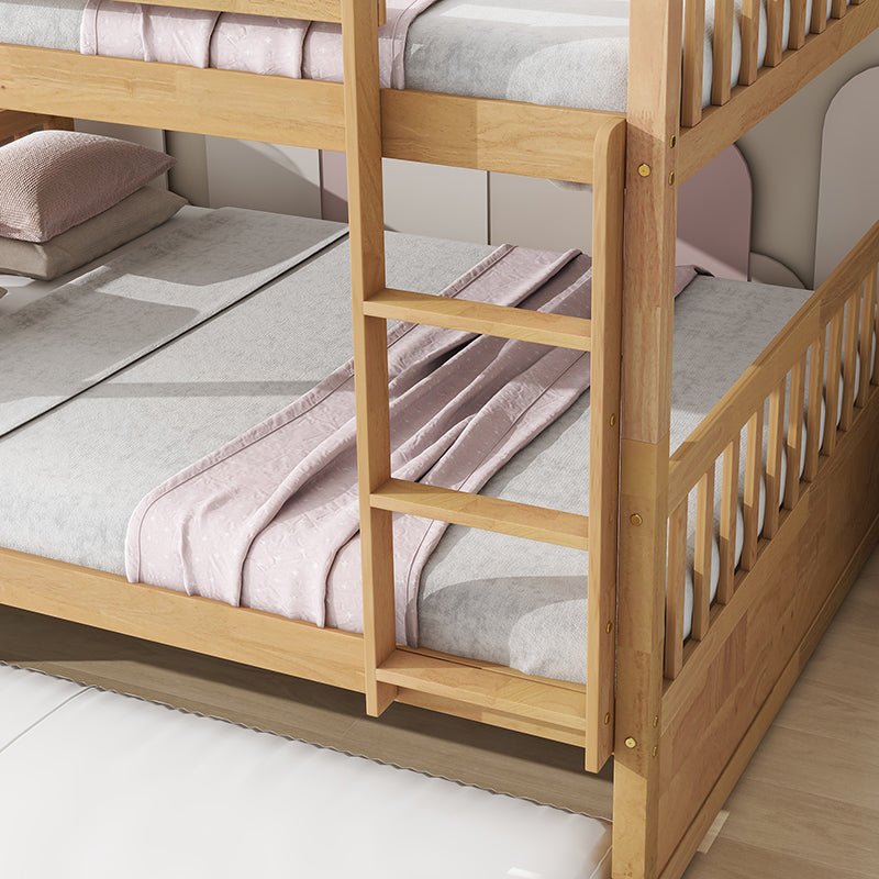 Bellemave® Full Size Rubber Wood Bunk Bed Twin Size Trundle Bed, Ladder and Guardrails(Convertible) - Bellemave