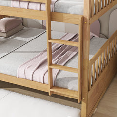 Bellemave® Full Size Rubber Wood Bunk Bed Twin Size Trundle Bed, Ladder and Guardrails(Convertible) - Bellemave