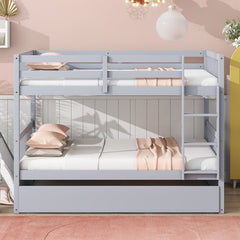 Bellemave® Full Size Rubber Wood Bunk Bed Twin Size Trundle Bed, Ladder and Guardrails(Convertible) - Bellemave