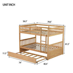 Bellemave® Full Size Rubber Wood Bunk Bed Twin Size Trundle Bed, Ladder and Guardrails(Convertible) - Bellemave