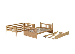Bellemave® Full Size Rubber Wood Bunk Bed Twin Size Trundle Bed, Ladder and Guardrails(Convertible) - Bellemave