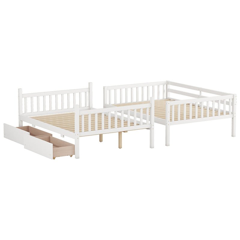 Bellemave® Full Size Rubber Wood Bunk Bed with 2 Drawers, Ladder and Safety Guardrail(Convertible ) - Bellemave