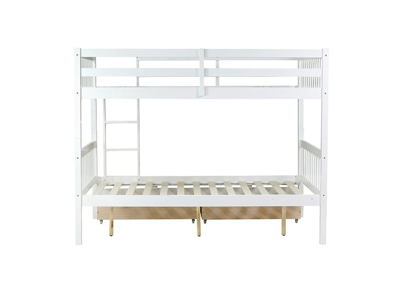 Bellemave® Full Size Rubber Wood Bunk Bed with 2 Drawers, Ladder and Safety Guardrail(Convertible ) - Bellemave