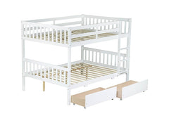 Bellemave® Full Size Rubber Wood Bunk Bed with 2 Drawers, Ladder and Safety Guardrail(Convertible ) - Bellemave