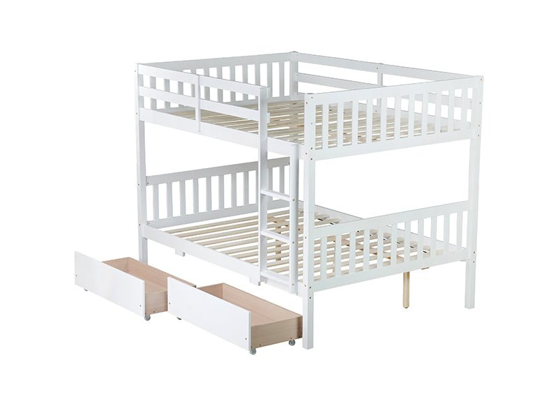 Bellemave® Full Size Rubber Wood Bunk Bed with 2 Drawers, Ladder and Safety Guardrail(Convertible ) - Bellemave