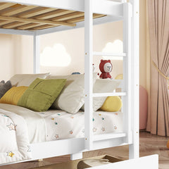 Bellemave® Full Size Rubber Wood Bunk Bed with 2 Drawers, Ladder and Safety Guardrail(Convertible ) - Bellemave