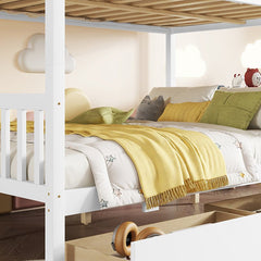 Bellemave® Full Size Rubber Wood Bunk Bed with 2 Drawers, Ladder and Safety Guardrail(Convertible ) - Bellemave