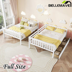 Bellemave® Full Size Rubber Wood Bunk Bed with 2 Drawers, Ladder and Safety Guardrail(Convertible ) - Bellemave