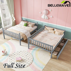 Bellemave® Full Size Rubber Wood Bunk Bed with 2 Drawers, Ladder and Safety Guardrail(Convertible ) - Bellemave