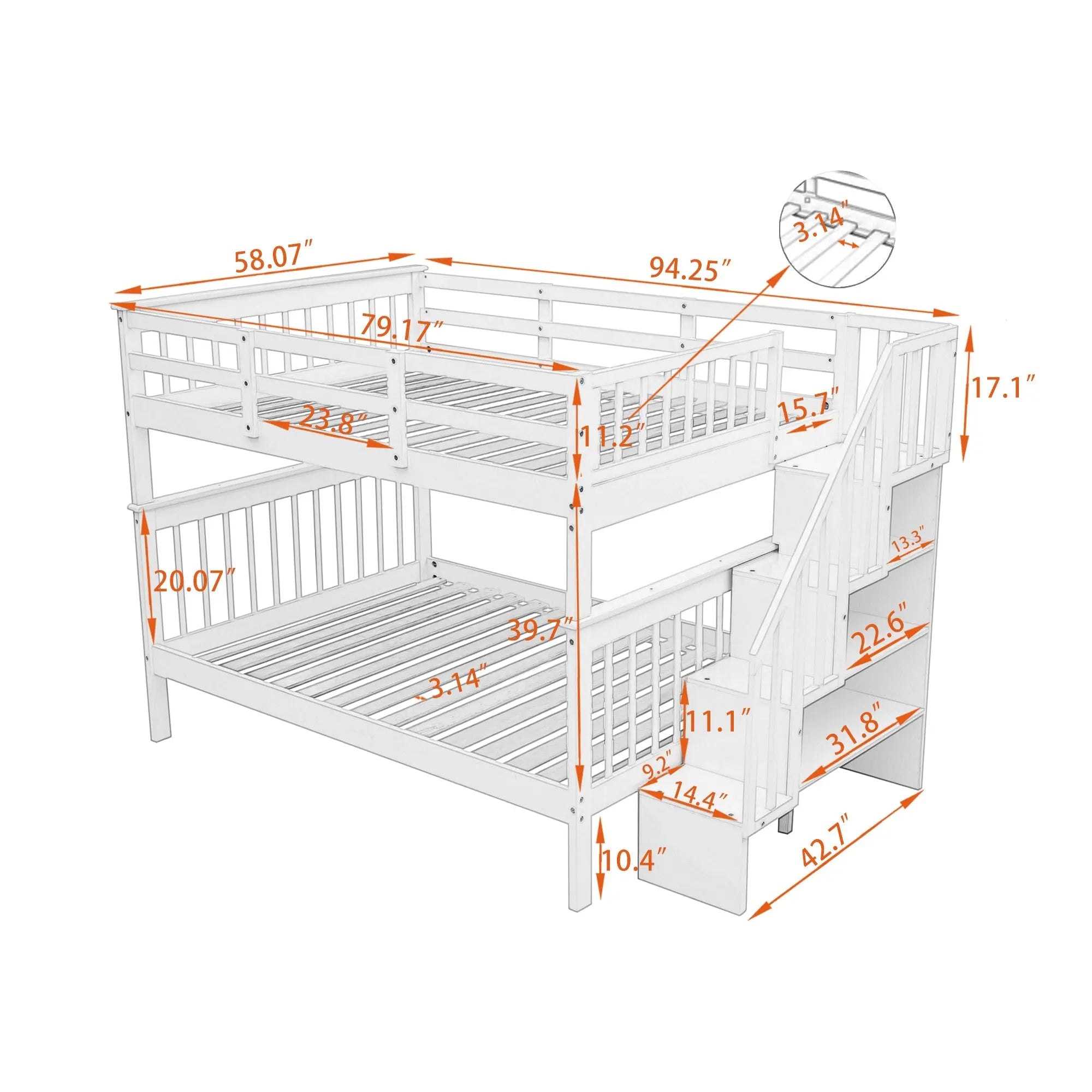 Bellemave® Full Size Stairway Bunk Bed with Storage and Guard Rail - Bellemave