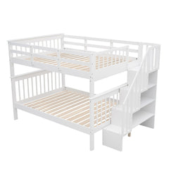 Bellemave® Full Size Stairway Bunk Bed with Storage and Guard Rail - Bellemave