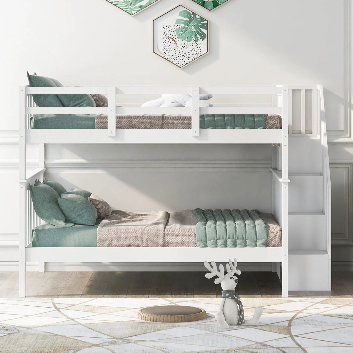 Bellemave® Full Size Stairway Bunk Bed with Storage and Guard Rail - Bellemave
