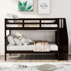 Bellemave® Full Size Stairway Bunk Bed with Storage and Guard Rail - Bellemave