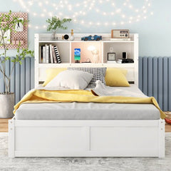 Bellemave® Full Size Storage Platform Bed with Pull Out Shelves, Twin Size Trundle Bed and 2 Drawers - Bellemave