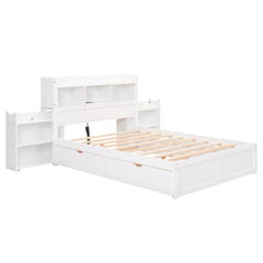 Bellemave® Full Size Storage Platform Bed with Pull Out Shelves, Twin Size Trundle Bed and 2 Drawers - Bellemave